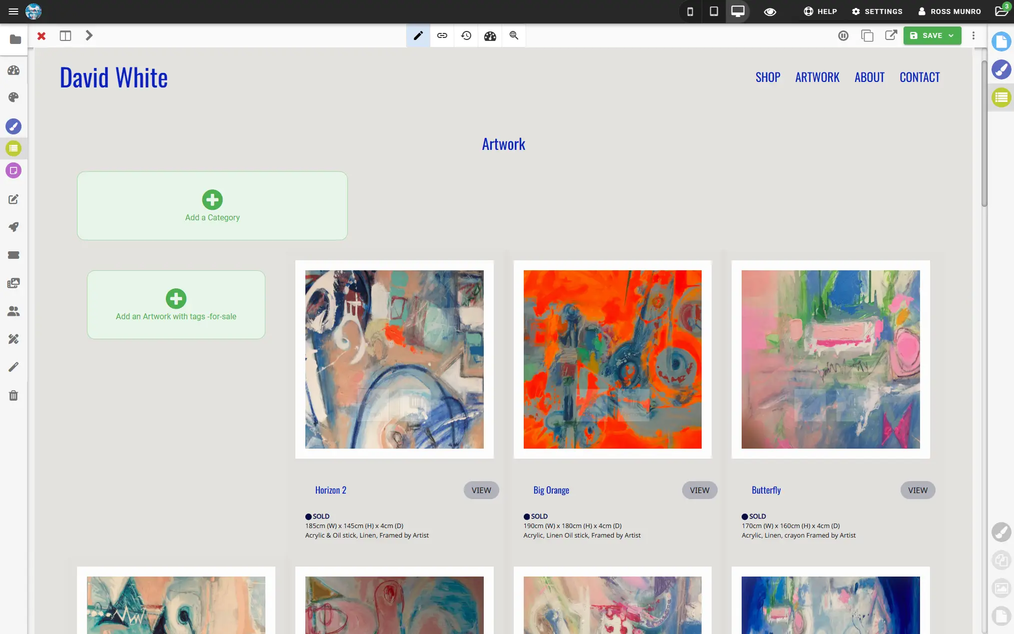 artist website example categorising your artworks