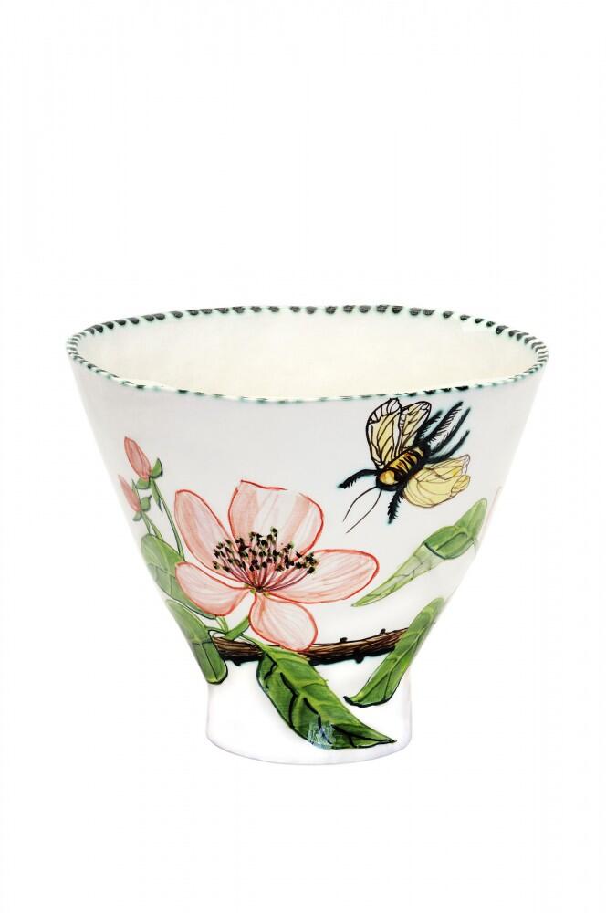 Quince Blossom and Bee bowl by Fiona Hiscock