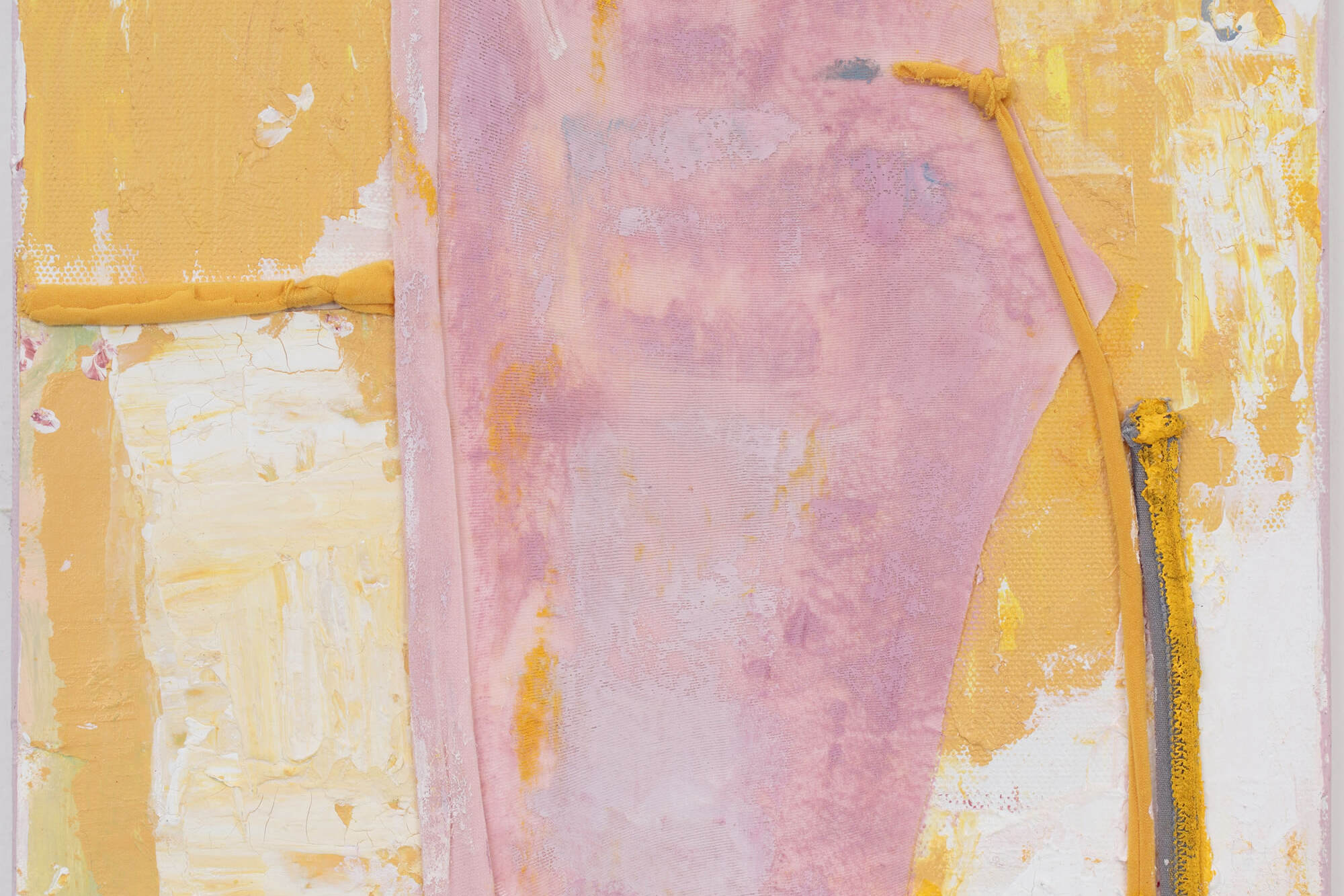 Anna Caione  Giallo e Rosa II, 2018, fabric _ Acrylic on canvas, 25cmx20cm