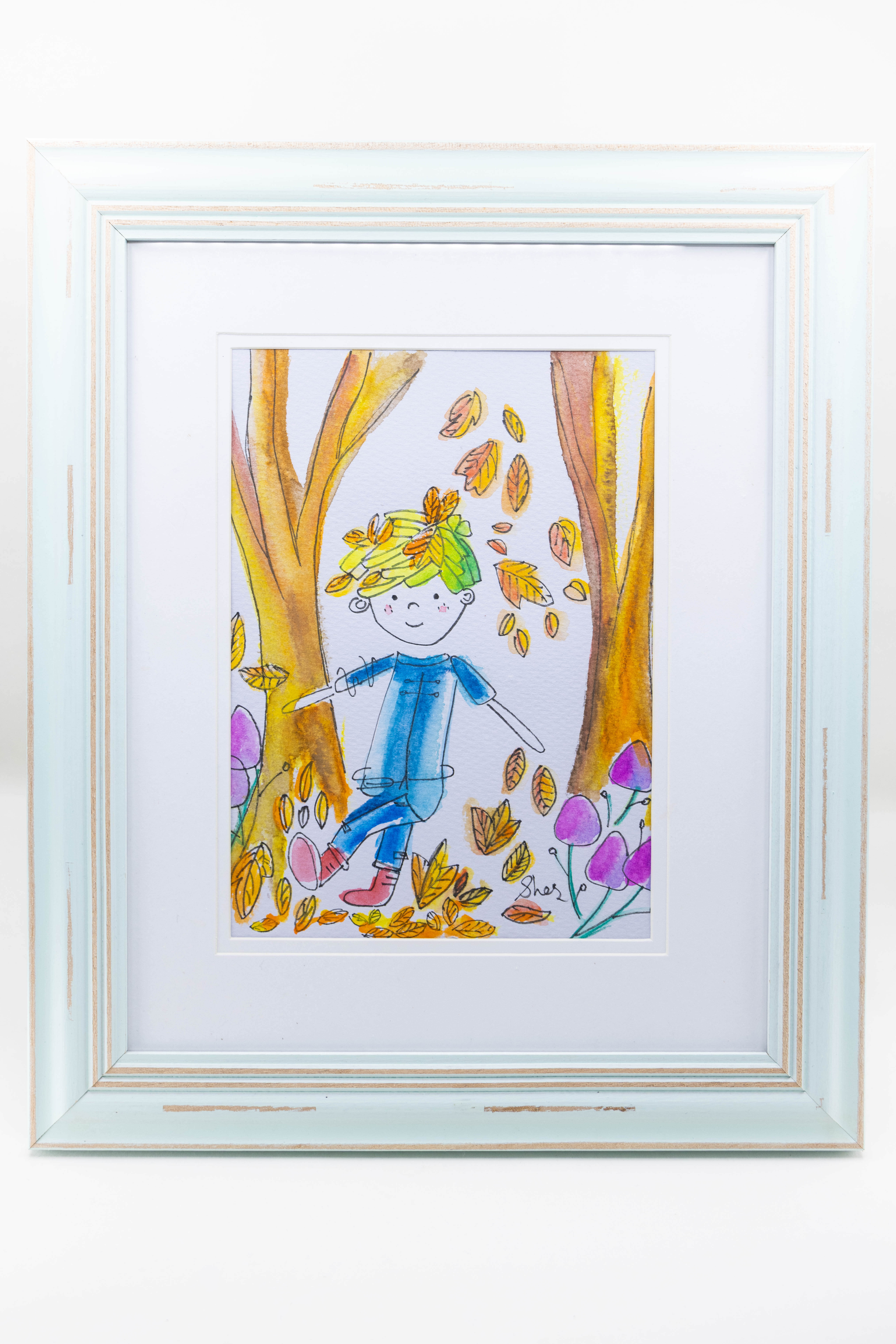 Kicking_leaves_Sherree_Halliwell_Watercolour_31x26cm_$40