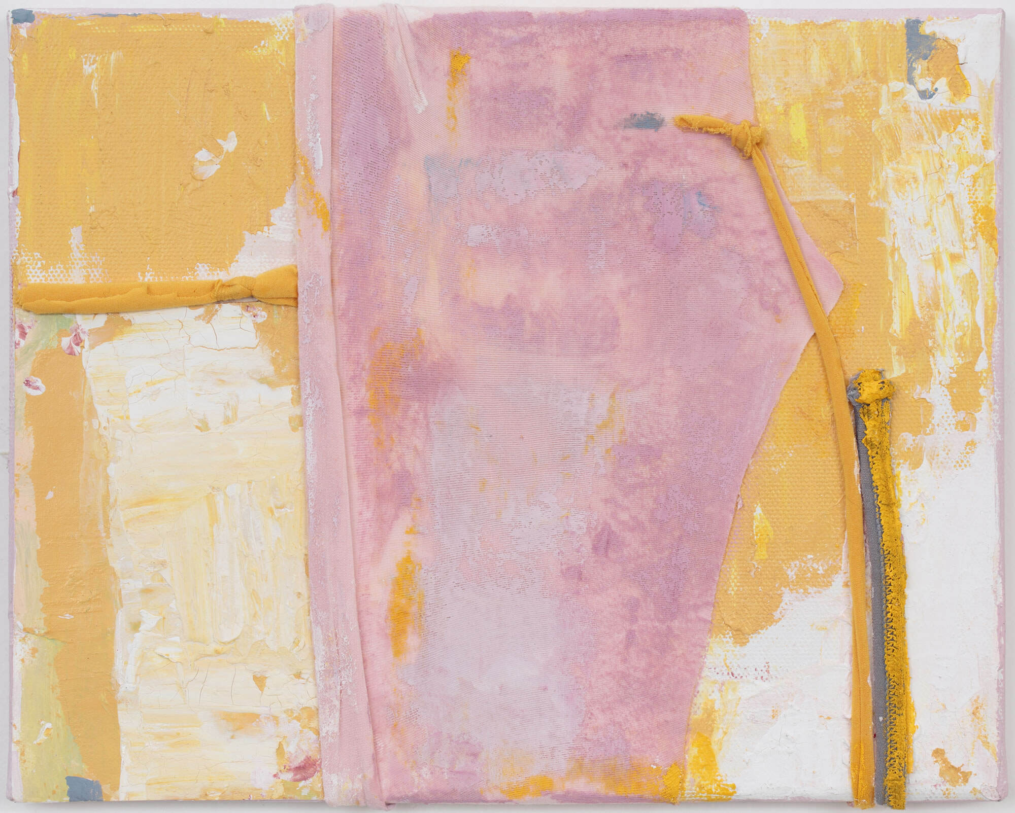 Anna Caione  Giallo e Rosa II, 2018, fabric _ Acrylic on canvas, 25cmx20cm