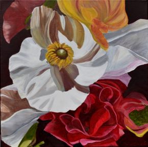 Red white and yellow poppies by Shona Jones