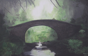 Stone Bridge In Forest Painting
