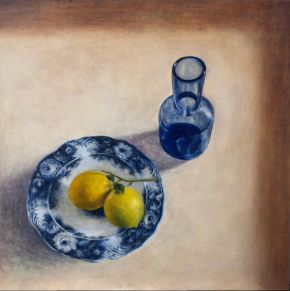 Still life with blue carafe and lemons