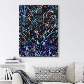 Satellite-Abstract-Painting-Above Bookshelf-Bridget-Bradley-1500px